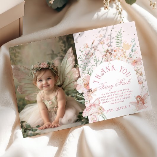 Fairy 1st Birthday Whimsical Photo Thank you Card Kaart