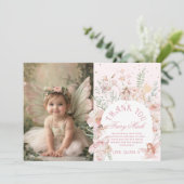 Fairy 1st Birthday Whimsical Photo Thank you Card Kaart (Staand voorkant)