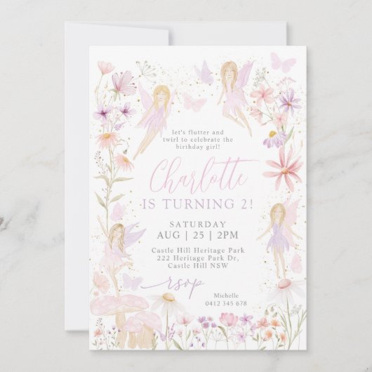 Fairy 2e verjaardag Invitation Flutter and Twirl Kaart (Voorkant)