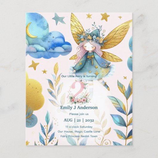 Fairy 2ND Birthday Fairytale TWO VANDAAG Verjaarda (Voorkant)