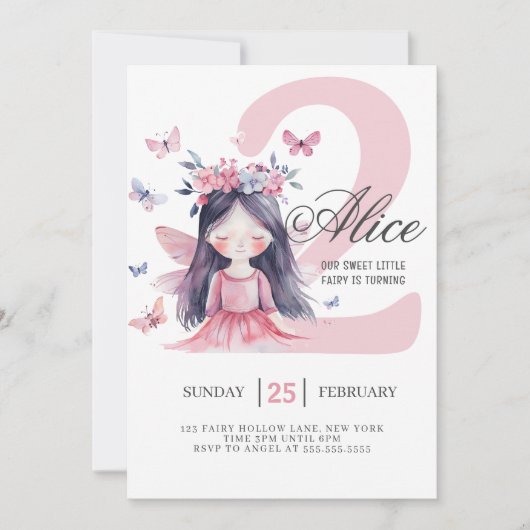 Fairy 2nd Birthday Forest Waterverf Kaart (Voorkant)