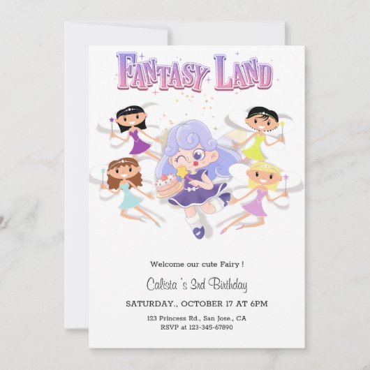 Fairy 3e verjaardag meisje partij kaart (Voorkant)