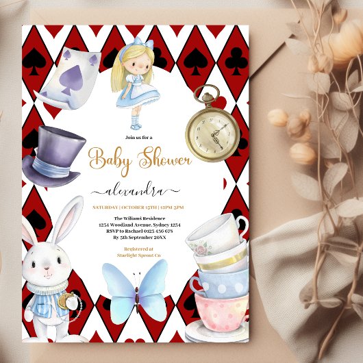 Fairy Alice in Wonderland Baby shower Kaart