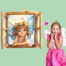 Fairy and Bee Window Wall Decal – Kinderkamer Deco