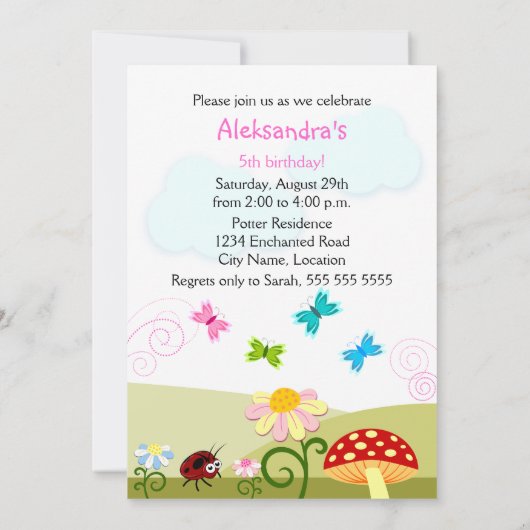 Fairy and Butterflies Birthday Party Kaart (Achterkant)