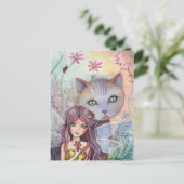 Fairy and Cat Briefkaart Mini Print van Molly (Staand voorkant)
