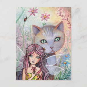 Fairy and Cat Briefkaart Mini Print van Molly
