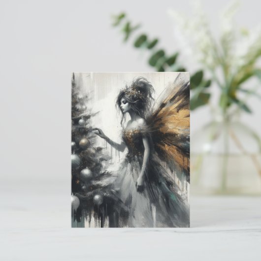 Fairy and Christmas Tree Glitch Briefkaart (Staand voorkant)