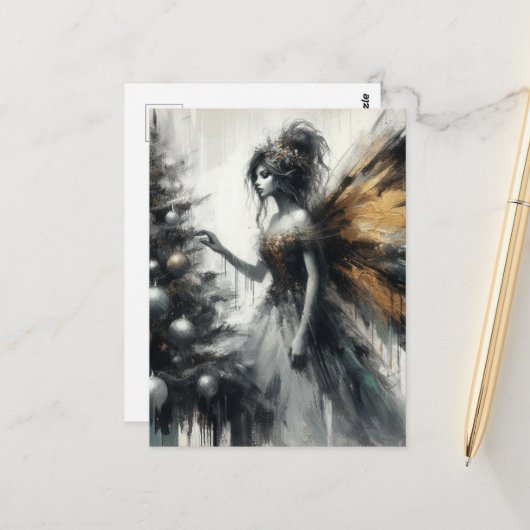 Fairy and Christmas Tree Glitch Briefkaart (Voorkant / Achterkant in situ)