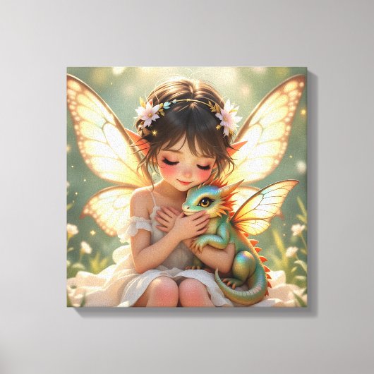 Fairy and Dragon | Chibi Anime Fairy Tale Canvas Afdruk (Voorkant)