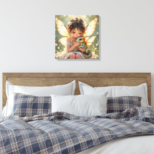 Fairy and Dragon | Chibi Anime Fairy Tale Canvas Afdruk (Insitu (Slaapkamer))