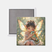 Fairy and Dragon | Chibi Anime Fairy Tale Magneet (Voorkant / Achterkant)