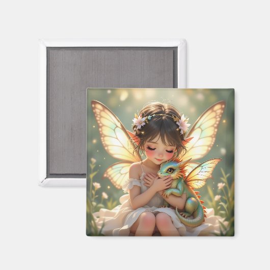 Fairy and Dragon | Chibi Anime Fairy Tale Magneet (Voorkant / Achterkant)