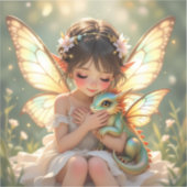 Fairy and Dragon | Chibi Anime Fairy Tale Sticker (Voorkant)