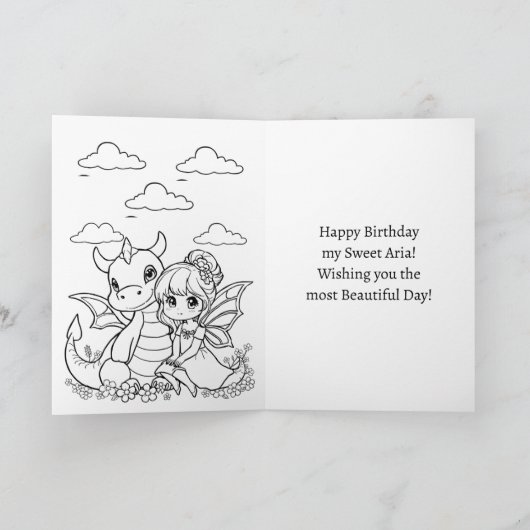 Fairy and Dragon Ethereal Girl's Birthday Kaart (Binnen)