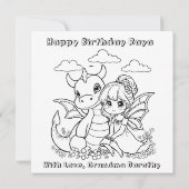 Fairy and Dragon Ethereal Girl's Color Me Birthday Kaart (Achterkant)