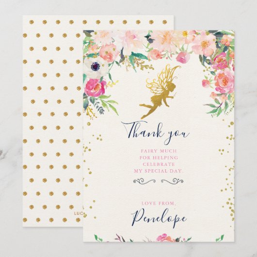 Fairy and Flowers Dank je wel Bedankkaart (Voorkant / Achterkant)