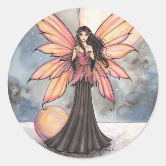 Fairy and Moon Fantasy Art Ronde Sticker (Voorkant)