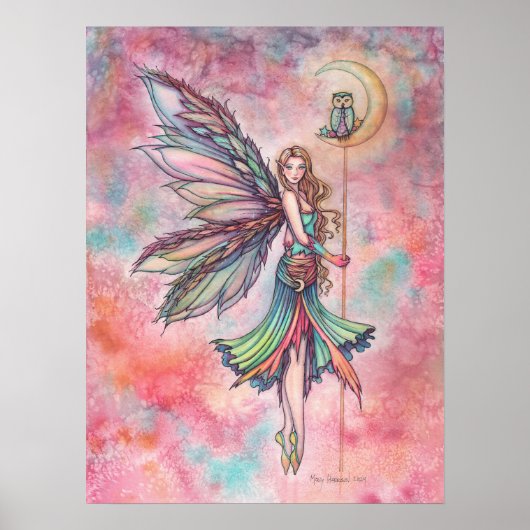 Fairy and Owl Fantasy Artwork van Molly Harrison Poster (Voorkant)