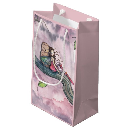 Fairy and Owl Whimsical Fantasy Art Klein Cadeauzakje (Achterkant Gekanteld)