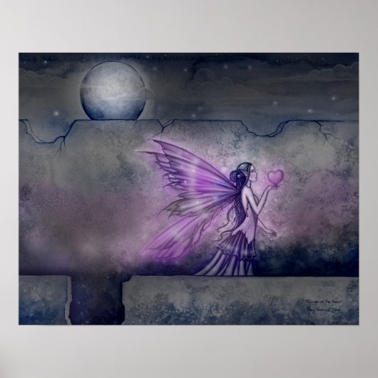 Fairy and Paars Heart Fantasy Art Print (Voorkant)