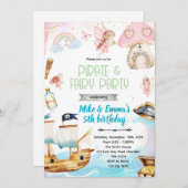 Fairy and Pirate birthday party invitation Kaart (Voorkant / Achterkant)