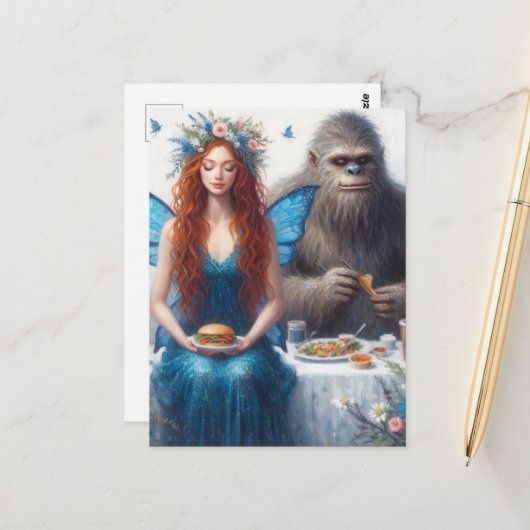Fairy and Sasquatch Picnic Briefkaart (Voorkant / Achterkant in situ)