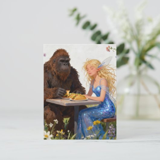 Fairy and Sasquatch Picnic Briefkaart (Staand voorkant)