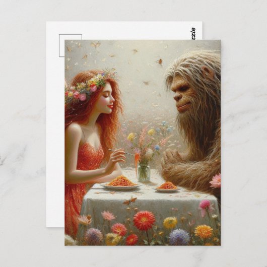 Fairy and Sasquatch Spaghetti Picnic Briefkaart (Voorkant / Achterkant)