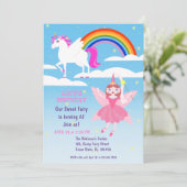 Fairy and Unicorn Birthday Girl Party Invitation Kaart (Staand voorkant)