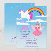 Fairy and Unicorn Birthday Girl Party Invitation Kaart (Voorkant / Achterkant)