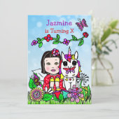 Fairy and Unicorn Birthday Invite Kaart (Staand voorkant)