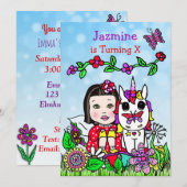 Fairy and Unicorn Birthday Invite Kaart (Voorkant / Achterkant)