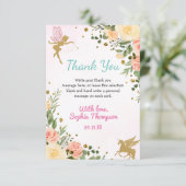 Fairy and Unicorn Floral Glitter 1st Birthday Bedankkaart (Staand voorkant)