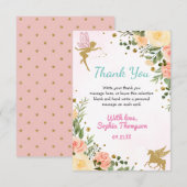 Fairy and Unicorn Floral Glitter 1st Birthday Bedankkaart (Voorkant / Achterkant)