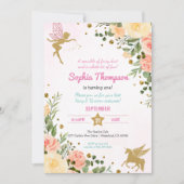 Fairy and Unicorn Floral Glitter 1st Birthday Kaart (Voorkant)