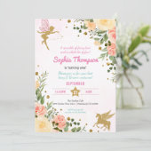 Fairy and Unicorn Floral Glitter 1st Birthday Kaart (Staand voorkant)