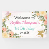 Fairy and Unicorn Floral Glitter 1st Birthday Spandoek (Horizontaal)