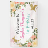 Fairy and Unicorn Floral Glitter 1st Birthday Spandoek (Verticaal)