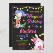 Fairy and Unicorn verjaardagsuitnodiging Magic par Kaart (Voorkant / Achterkant)