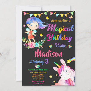Fairy and Unicorn verjaardagsuitnodiging Magic par Kaart