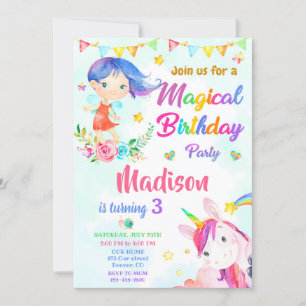 Fairy and Unicorn verjaardagsuitnodiging Magic par Kaart