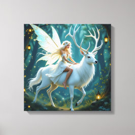 Fairy and White Deer Magical Forest Canvas Afdruk