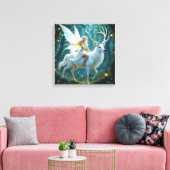 Fairy and White Deer Magical Forest Canvas Afdruk (Insitu (Woonkamer))