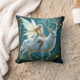 Fairy and White Deer Magical Forest Kussen