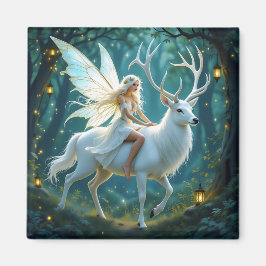 Fairy and White Deer Magical Forest Magneet