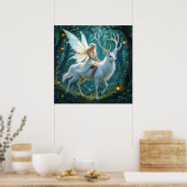 Fairy and White Deer Magical Forest Poster (Keuken)