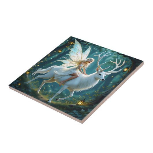 Fairy and White Deer Magical Forest Tegeltje (Zijkant)