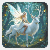 Fairy and White Deer Magical Forest Vierkante Sticker (Voorkant)