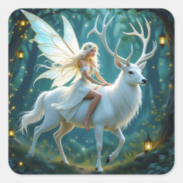 Fairy and White Deer Magical Forest Vierkante Sticker